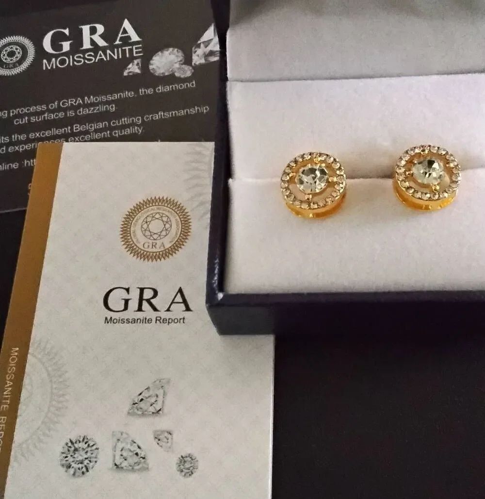 CERTIFIED GRA 2.5Ct. Genuine Moissanite Halo Stud Earrings~18KYG/925SS